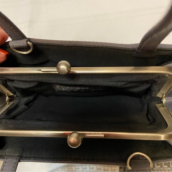 Frankie &Johnnie Dark Gray Womens Vintage Mini Satchel Bag features Kiss closure - Picture 6 of 13